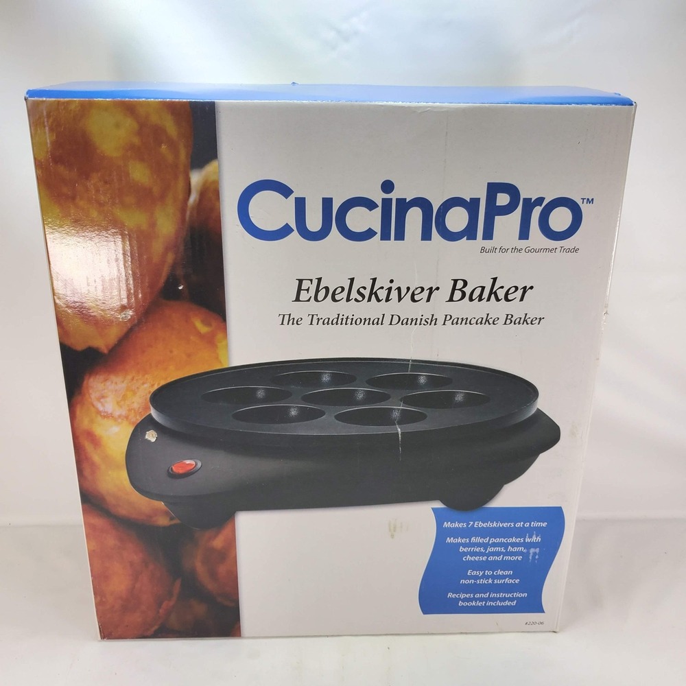 CucinaPro Ebelskiver Baker Black Electric 7 Hole‎ Non-Stick Danish Pancake NEW